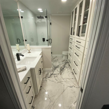BATHROOM - 12"x14" White  Wall Tile/24"x48" Floor Tile/White Cabinets Blk Hdw