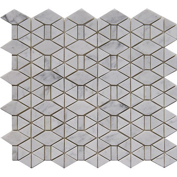 12"x10.75"Carrara White Marble Mosaic Tile, Triangle, Polished