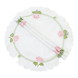 Xia Home Fashions - Summer Rose Embroidered Cutwork Spring Doilies, Set of 4 - Placemats