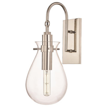 Ivy LED Wall Sconce With Clear Glass Shade, Polished Nickel