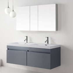 55 inch Wall Mounted Double Sink Grey Bathroom Vanity - Bathroom Vanities And Sink Consoles