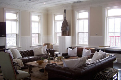 Trendy living room photo in New York