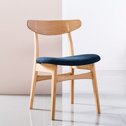 Astrid Solid Oak Dining Chair - Midnight Blue Fabric Seat - Dining Chairs