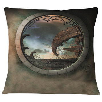 Blue Fantasy Landscape with Frame Photography Throw Pillow, 16"x16"