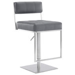 Armen Living - Michele Contemporary Swivel Barstool in Brushed Stainless Steel - The Michele adjustable barstool will impress your guests with its elegant contemporary design and practicality. This barstool features appealing modern style with sleek lines and soft shapes. This stool has a comfortable seat upholstered in Grey Faux Leather. A sturdy brushed stainless steel frame and base are stable and bring the perfect sense of balance and functionality. There is a comfortable foot rest; you can adjust the height according to your preference. The Michele modern barstool will add a touch of distinction and elegance to your home bar or dining room with its ultra modern design, clean lines and stylish shapes.