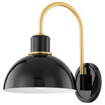 Mitzi - Camille 1 Light Wall Sconce, Black - The Camille wall sconce and pendant draws her best features from French design. Aged brass details pop against the glossy black or white dome outfitted with a white interior. From an industrial form to Mid-century styling, Camille may be vintage inspired but was certainly made for modern homes.