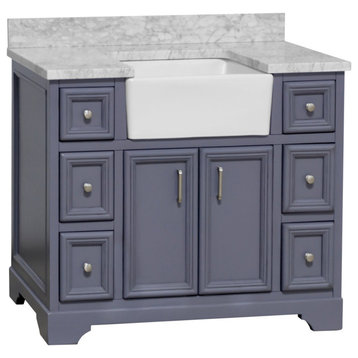 Zelda 42" Bathroom Vanity, Powder Gray, Carrara Marble