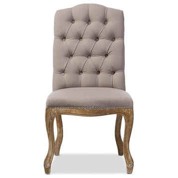 Hudson Chic Cottage Weathered Oak Fabric Button-tufted Dining Chair
