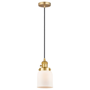 Bell Mini Pendant With Switch, Satin Gold, Matte White