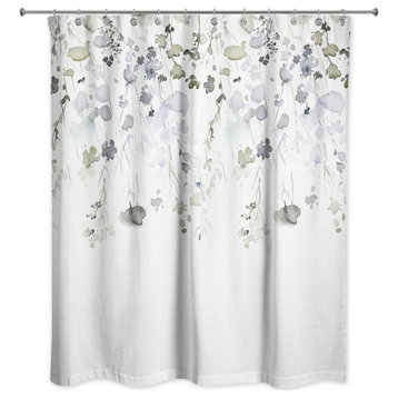 Green Violet Falling Branches 71x74 Shower Curtain