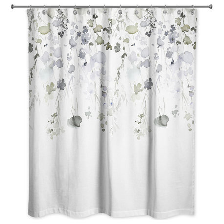 Green Violet Falling Branches 71x74 Shower Curtain