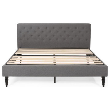 Winston Contemporary Upholstered King Bed Platform, Charcoal Gray/Black