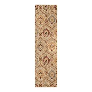 8' Camel Gray And Rust Floral Stain Resistant Runner Rug ...