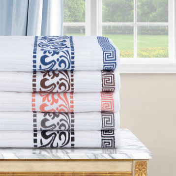 Cotton Assorted 6-Piece Modern Decorative Absorbent Towel Set, Navy Blue