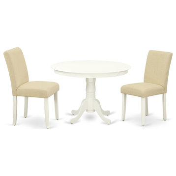 3-Piece Round 42" Kitchen Table, 2 Parson Chair-Light Beige