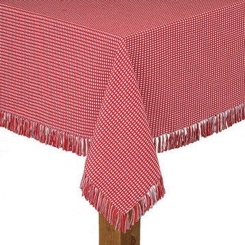 Homespun Fringed 100% Cotton Tablecloth, Red, 60"x84"