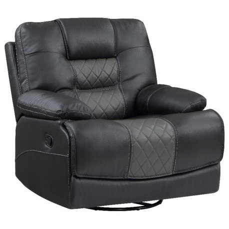 Lexicon Fabian Breathable Faux Leather Swivel Glider Reclining Chair in Gray