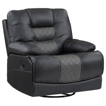 Lexicon Fabian Breathable Faux Leather Swivel Glider Reclining Chair in Gray