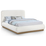 Meridian Furniture - Rigby Boucle Fabric Upholstered Bed, Cream, King, Natural - Give your bedroom (and yourself) the royal treatment with this Rigby cream boucle fabric king bed. Wrapped in rich cream boucle fabric, its natural finish fluted base exudes sophistication. Fully slatted, it eliminates the need for a box spring, offering modern convenience. With an art deco design that blends elegance and functionality, this bed promises to be the centerpiece of luxurious comfort. Treat yourself to a restful retreat where style meets substance, creating a haven for relaxation and rejuvenation.