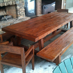 Custom Reclaimed Teak Patio Dining Table, 4' x 10' x 3" thick - Outdoor Dining Tables