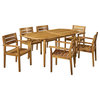 GDF Studio Stanford Outdoor 6-Seater Oval Acacia Wood Dining Set