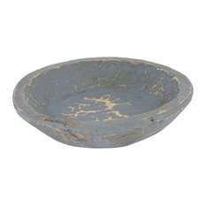 Painted Round Rustic Wooden Dough Bowl, Industrial Gray, Round
