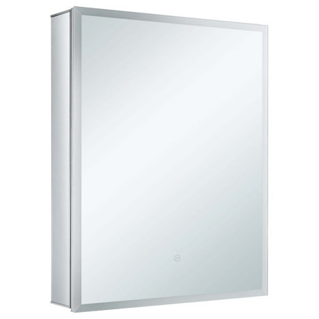 LED Recessed/Surface Mount Medicine Cabinet, Aluminum, 24"x30", Left Hand Door