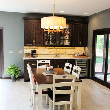 Rustic Alder Gray Stained Kitchen with White Hutch and Island