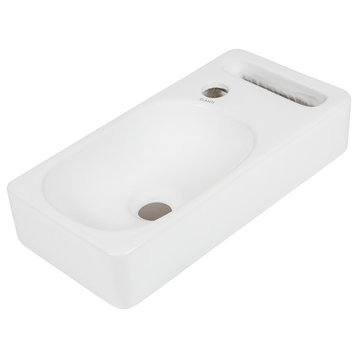 ELANTI EC1806 Porcelain Rectangular Wall-Mounted Sink, White