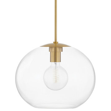 Margot 1-Light Extra Large Pendant, Aged Brass Finish, Clear Glass