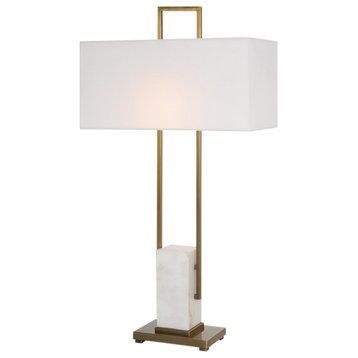Modern Minimalist White Marble Rectangles Table Lamp 35 in Geometric Blocks Gold