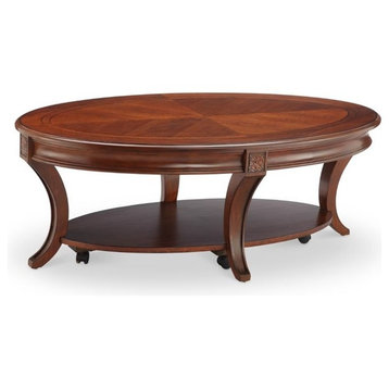 Magnussen Winslet Oval Wood Coffee Table with Casters in Cherry