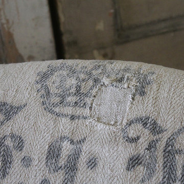 Antique Style Chaise Longue with Antique German Feed Sack Upholstery