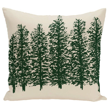 Through The Woods Flower Print Pillow, Dark Green, 26"x26"