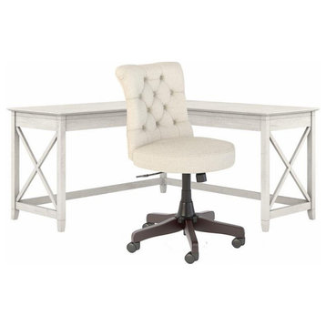 Bush Key West Engineered Wood L-Shaped Desk and Chair Set in White Oak