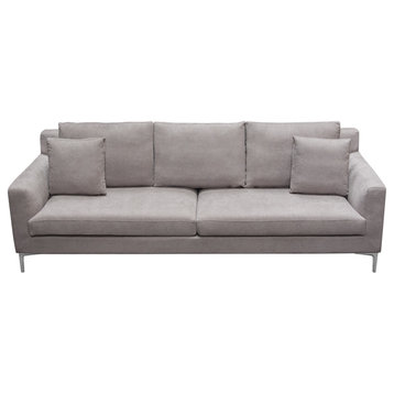 Seattle Loose Back Sofa in Grey Polyester Fabric  Polished Silver Metal Leg