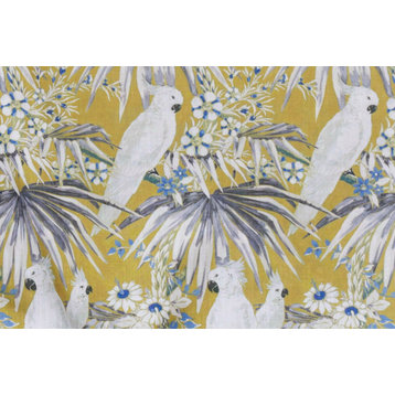 White Parrots Printed Cotton Fabric By The Yard, Printed Cotton Fabric