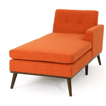 Mid Century Modern Chaise Lounge, Walnut Legs & Muted Orange Polyester Seat