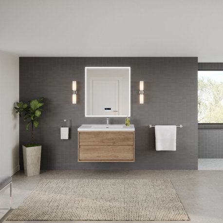 The MOM Bathroom Vanity, Teak Oak, 42", Single Sink, Wall Mount