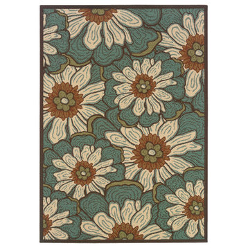 Malibu Indoor and Outdoor Floral Blue and Brown Rug, 8'6"x13'