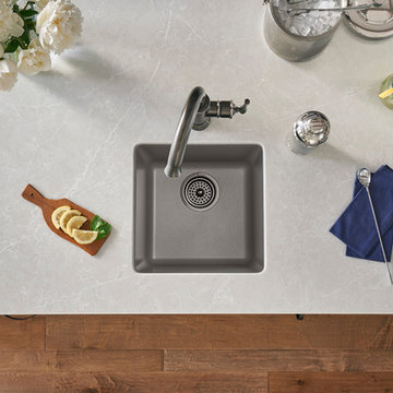 Quartz Luxe Single Bowl Dual Mount Bar Sink, Silvermist