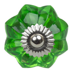 GlideRite Hardware - 1.75" Green Glass Flower India Cabinet Knob - Cabinet And Drawer Knobs