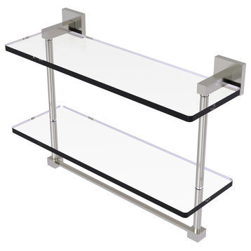 Montero 16" Two Tiered Glass Shelf with Integrated Towel Bar, Satin Nickel