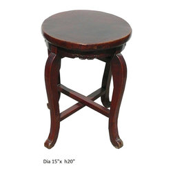 Vintage Chinese Leather Top Lacquer Round Stool - Footstools And Ottomans