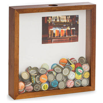 Bottle Cap Shadow Box, Wall Hooks and Mat, 4"x6" Picture