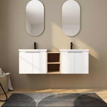 BNK Single Sink Bathroom Vanity with Doors and Side Shelf, White-Ltk, 60*18