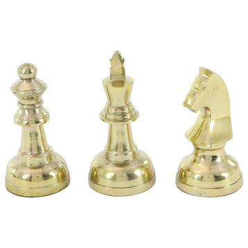 Large Gold Decorative Chess Piece Sculpture Table Decor, Set of 3: 19", 9", 8"
