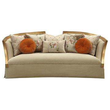 ACME Daesha Sofa With 8 Pillows, Fabric and Antique Gold