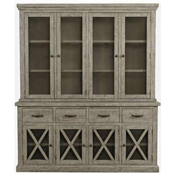 Telluride Rustic Distressed Pine Sideboard Buffet Hutch With LED Lights