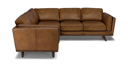 Article Timber Oxford Tan Couch, Beatnik Oxford Leather Tan Sofa